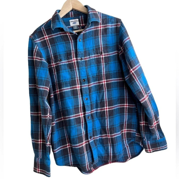 Old Navy • Regular Fit Long Sleeve Heavy Blue Tooth Flannel - Picture 2 of 8